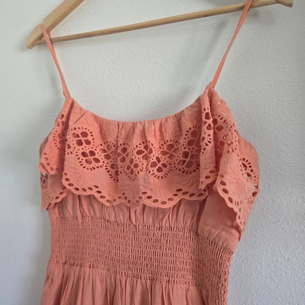 Lovers and Friends Tiered Midi Maxi Dress XS Eyelet Lace Coral Pink Cottagecore - Picture 4 of 12